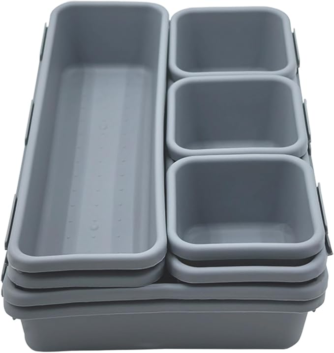 U-KIME Desktop Storage Box ,Tabletop Clutter Organizers For Cosmetics, Stationery, Kitchen Utensils, Office Supplies & Small Items(Light gray / 8-Piece set)