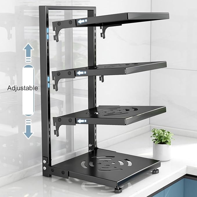 Pots and Pans Organizer for Cabinet Black Adjustable 2 Tier Pot Organizer Rack Under Sink or Floating Shelf Heavy Duty Kitchen Storage Organizers Pot Lid Organizer