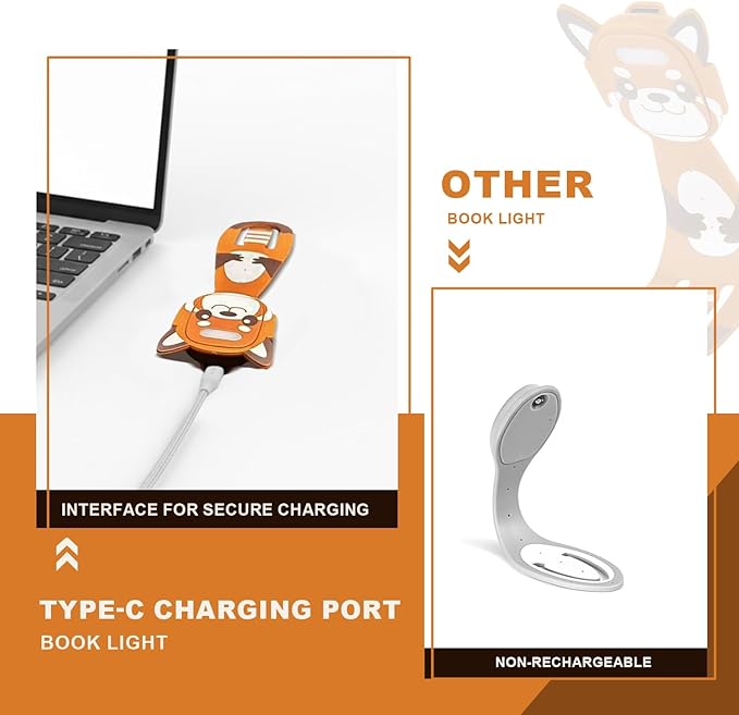 Rechargeable Kids Book Light, Cute Bookmark Reading Light for Kids, Dimmable Portable LED Book Light for Reading in Bed, Eye-Caring Bedtime Reading Lamp for Children & Travel, Brown