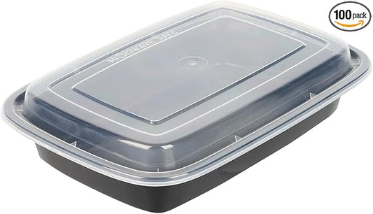 Restaurantware Asporto Microwavable To-Go Container - BPA Free PP Rectangular Take Out Food Container with Clear Plastic Lid - Catering & take out - 28 oz - Black - Plastic - Disposable - 100ct Box