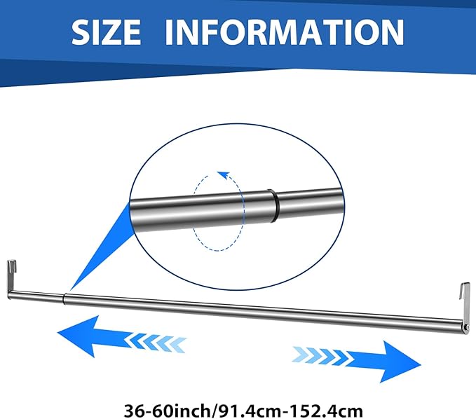 Expandable Closet Rod for Wire Shelf Hanging Clothes Adjustable Heavy Duty Closet Hanging Rod Extender Heavy Duty Hanger Bar Metal Poles for Wardrobes Hanger, 1 Pack(36-60 Inch,Silver)