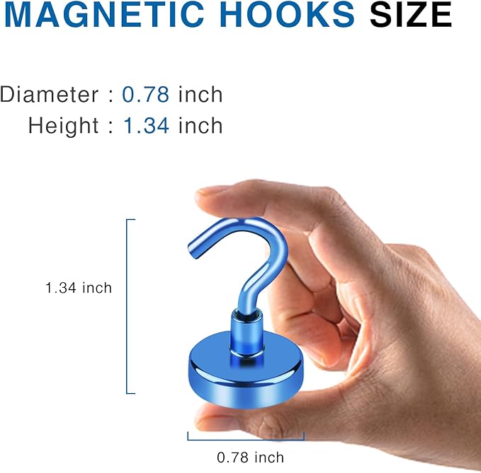 LOVIMAG Cruise Must Haves, 50Lbs Blue Magnetic Hooks for Cruise Cabins, Cruise Door Magnets, Magnetic Hooks for Hanging, Refrigerator, Celling - 12 Pack