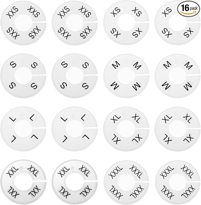 uxcell Clothes Dividers,16 Pack Round Closet Rack Dividers Clothing Rack Size Dividers Blank Labels with 8 Size Reusable for Hanging Clothes Sorting Size, White