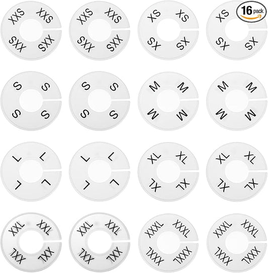 uxcell Clothes Dividers,16 Pack Round Closet Rack Dividers Clothing Rack Size Dividers Blank Labels with 8 Size Reusable for Hanging Clothes Sorting Size, White