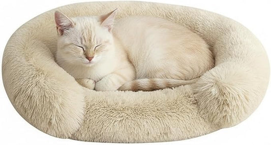 Fluffy Dog Bed Calming Donut Beds for Large Dogs Warming Round Small Medium Pet Nest Cozy Cat Mattress Indoor Washable Puppy Kennel Kittens Sleep Mat (XS, 20×20 inch, Khaki)