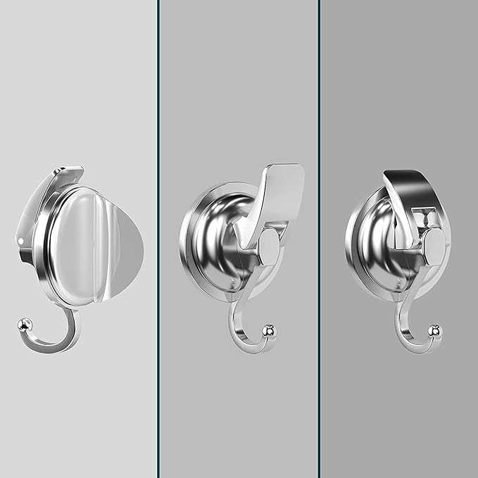 Heavy Duty Vacuum Suction Cup Hooks, Silver Plated Polished Super Suction for Kitchen Bathroom, 2 Pack