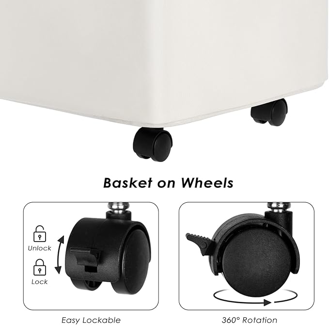 WELTRXE Laundry Basket with Wheels, 110L Large Clothes Hamper for Laundry, Collapsible & Waterproof Laundry Hamper with Lid and Removable Inner Bag, for Laundry Room, Bedroom, Dormitory Storage, Beige