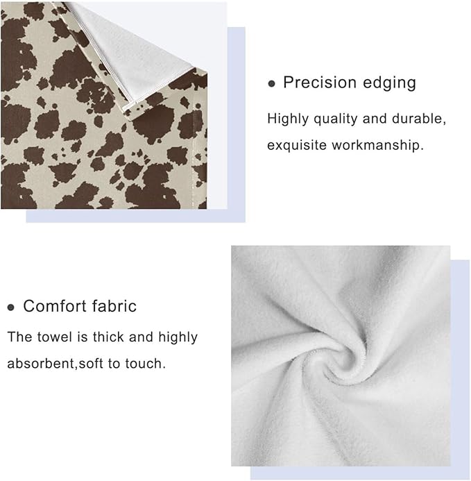 3 Piece Western Cow Print Bath Towels Set,Microfiber Absorbent Rustic Brown Farm Animal Cowhide Towels for Bathroom,1 Bath Towel,1 Hand Towel,1 Washcloth,Cow Gifts Decorative Bathroom Towels