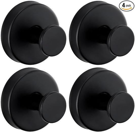 Reusable Heavy Duty Suction Cup Hooks for Kitchen/Bathroom/Shower - Wet-Proof Hooks for Towels, Robes, Loofah&Wreaths/No Drill Mounting on Glass, Tile, Metal (4, Matte Black)
