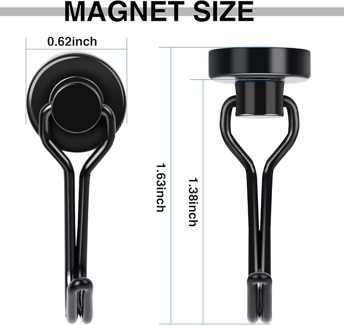 E BAVITE Swivel Swing Black Magnetic Hooks, 30lbs Strong Neodymium Magnet Hook with Epoxy Coating for Refrigerator, Cruise,BBQ Grill Tools, 2.36in in Length, Pack of 10