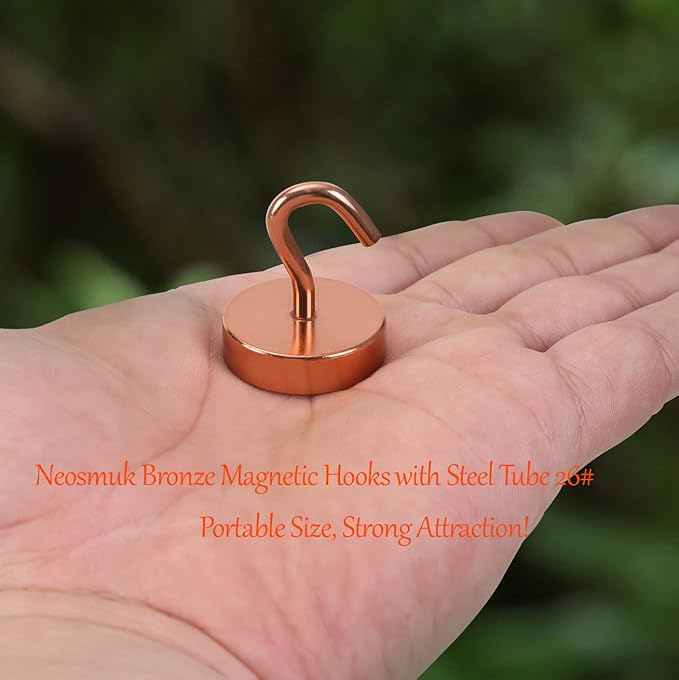 Neosmuk Magnetic Hooks, Cruise Ship Essentials, 8lb+ Heavy Duty Magnetic Hooks for Cruise Cabins, Refrigerator, Grill, Hanging, and Travel | Extra Strong Must-Haves Magnet Hook,Bronze，4 Pack