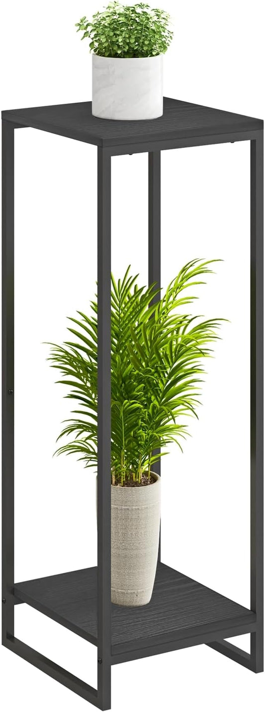 34" Tall Plant Stand Indoor, 2-Tier Modern Plant Shelf, Corner Flower Pot Holder Organizer for Living Room Balcony Patio Garden (Black)