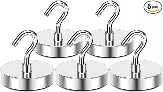 MIKEDE Heavy Duty Magnetic Hooks for Refrigerator Hanging, Magnetic Hanger for Cabins, Grill - 5 Pack ，170lbs