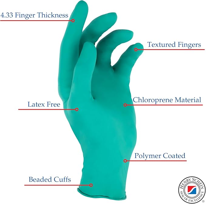 Henry Schein Criterion Chloroprene Exam Gloves - Non-Sterile, Chemical Resistant, Latex-Free, Ambidextrous, Textured Fingers