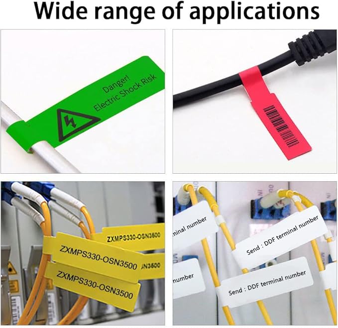 14 Sheet Multicolor Cable Labels, 420 Pcs Waterproof Vinyl P-Shaped Cable Tages for Cord Management,Self-Adhesive Handwritten Wire Markers for Electronics Cable Organize,Printable for Laser Printer