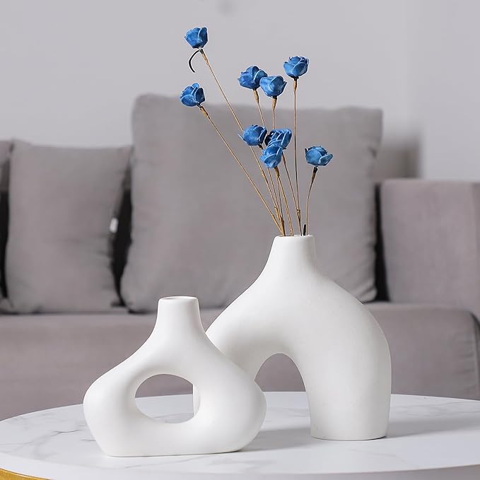 Minimalist White Ceramic Vase Set of 2 — Matte Frosted Finish, Handcrafted