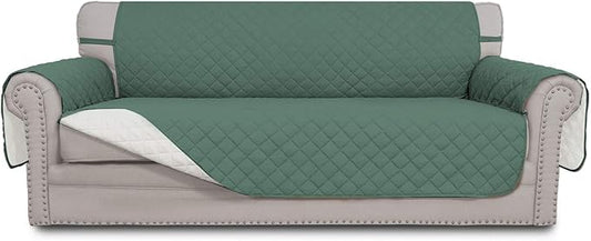 Easy-Going Reversible Couch Cover for 3 Cushion Couch Sofa Cover for Dogs Water Resistant Furniture Protector Cover with Foam Sticks Elastic Straps for Pet Cat (Sofa, Cyan/Ivory)