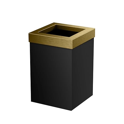 Gatco Small Bathroom Trash Can With Lid, Square 3 Gallon Stainless Steel Wastebasket, Under Sink, Matte Black And Brushed Brass, For Bathroom, Bedroom, Office (1934)