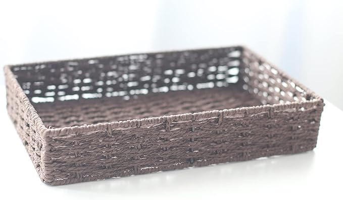 3Pcs Paper Rope Woven Storage Baskets, Delicate Storage Box for Shelves/Bathroom/Kitchen/Living Room/Office Desk/Bedroom. (Brown)