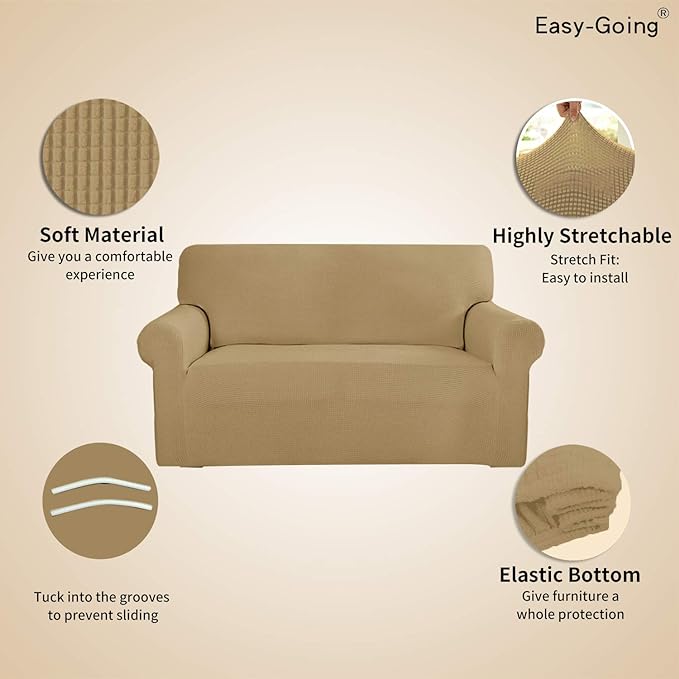 Easy-Going Stretch Oversized Sofa Slipcover 1-Piece Sofa Cover Furniture Protector Couch Soft with Elastic Bottom for Kids, Polyester Spandex Jacquard Fabric Small Checks Golden