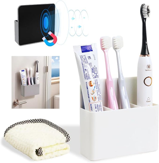 Magnetic Toothbrush Holder for Cruise Ship Cabin – Wall-Mounted Cruise Bathroom Organizer with 2 Removable Dividers & Towel, Cruise Essentials 2025 & Cruise Must Haves for Alaska & Caribbean Cruises