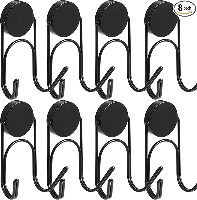 Magnetic Hooks 304 Stainless Steel Hooks Heavy Duty Magnets Hanging Hooks for Refrigerator Grill Toolbox Outdoor,Cruise Essentials Camper Accessories,8pack(Black,1.1in-2 40Lbs)