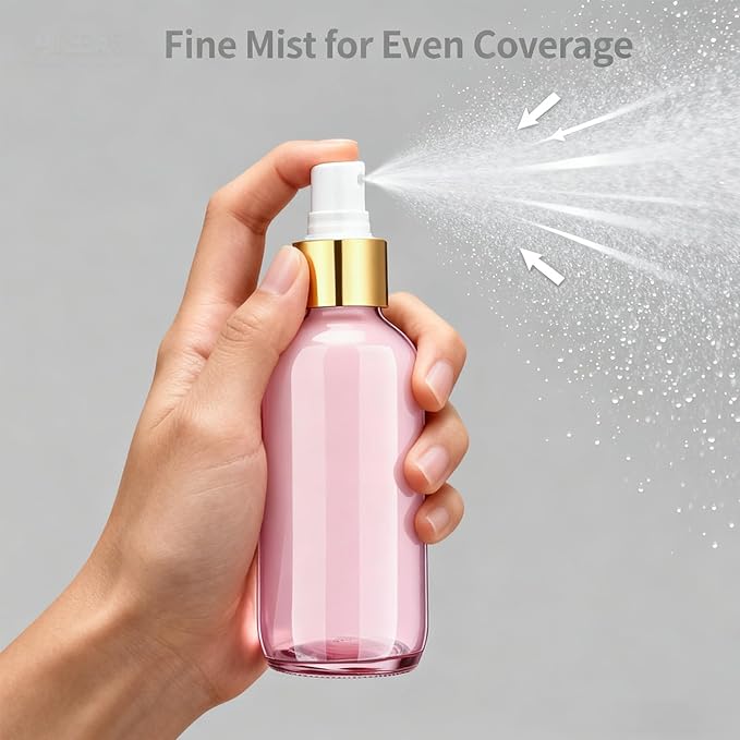 54 Pack 4 oz Small Glass Spray Bottles, Pink Refillable Fine Mist Bottles for Essential Oils, Cleaning Solutions, Perfume, Travel Size Liquid Containers
