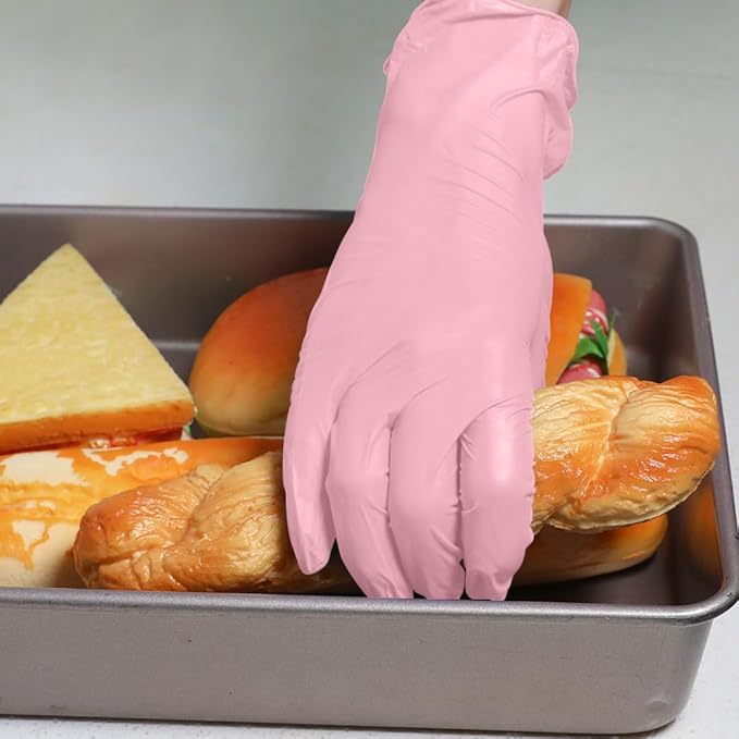 Disposable Gloves Large, Nitrile and Vinyl Blend Material Gloves, Latex Free 4 Mil 100 Pc Food Grade Glove for Cleaning, Food Prep,Hair Dye,Tattoo, Pink