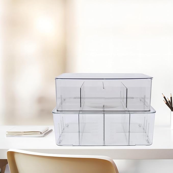 2 Pack First Aid Box, Acrylic Medicine Kit Case Organizer Empty, Divided Medicine Box First Aid Storage Box Kit with Hinge Lid, Emergency Supplies Storage Box for Home Office (Clear)
