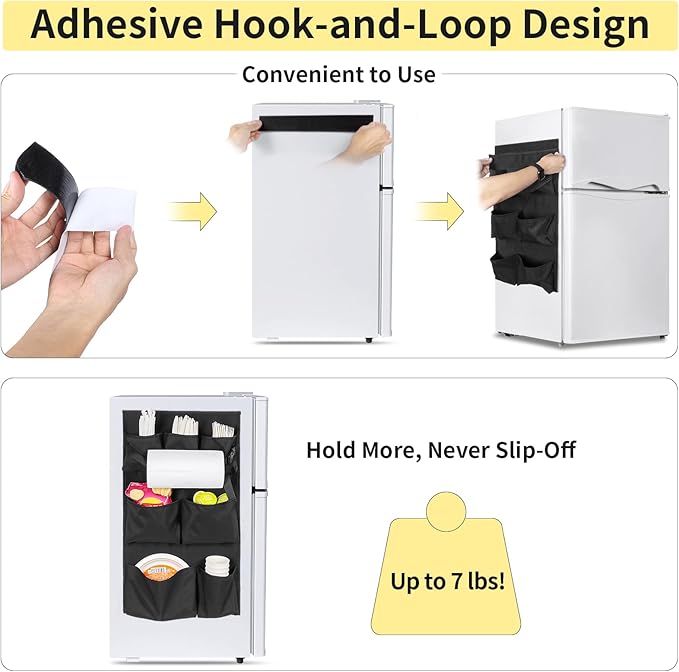WOMACO Mini Fridge Organizer, Strong Adhesive Dorm Refrigerator Caddy, Heavy Duty College Dorm Fridge Storage Caddy – Apartment, Kitchen and Door Organization (Black, 2 pack)