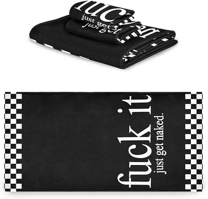 Black and White Checkered Bath Towels Set,Ultra Soft 3 Piece Funny Quotes Get Naked Towels for Bathroom,1 Bath Towel 1 Hand Towel 1 Washcloth,Absorbent Quick Dry Decoractive Bathroom Towels