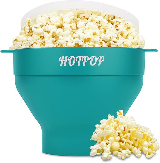 The Original Hotpop Microwave Popcorn Bowl Popper, Silicone Popcorn Maker, Collapsible Bowl and Dishwasher Safe- 20 Colors Available (Cyan)