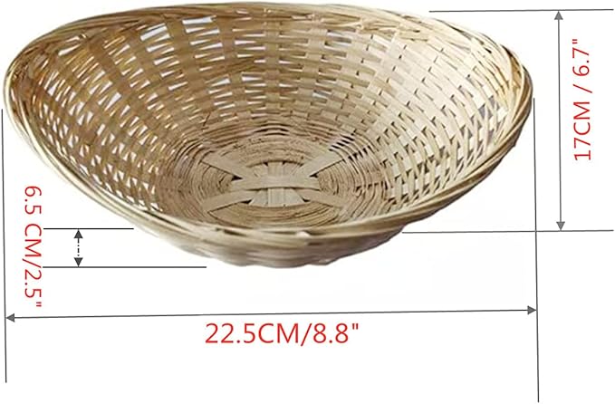 4 Pcs 8.8"x6.7"x2.5" Bamboo Basket Tray Oval Display Bamboo Handmade Basket for Kitchen Organization Stackable Storage