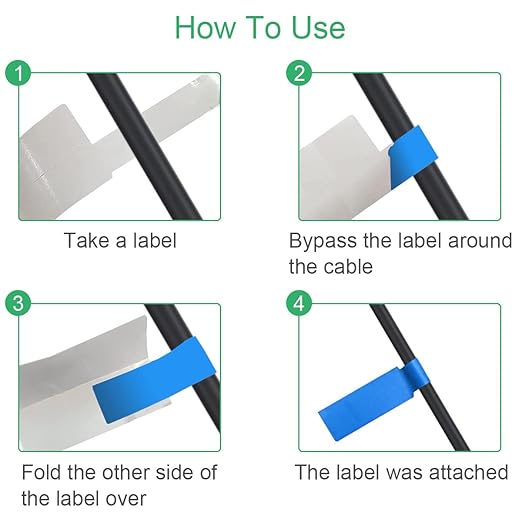 Cable Labels Tags, 300 PCS 10 Colors Cord Labels Wire Labels Waterproof Labeling Wire for Cable Management, Self Adhesive Wire Labels Tags Printable for Laser Printer and Identification