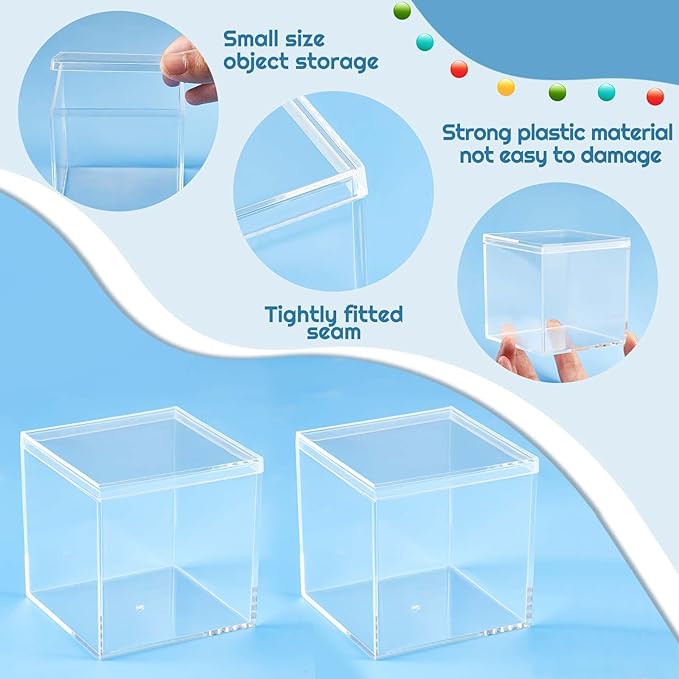 Blulu 8 Pcs Clear Acrylic Box with Lid Plastic Jewelry Mini Storage Box Mini Cube Containers for Candy and Tiny Jewelry Easter Party Favor(2.9 x 2.9 x 2.9 Inch,Classic Style)