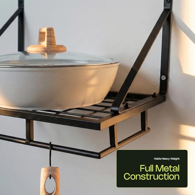 Pot and Pan Shelf – Heavy-Duty Adjustable Cookware Rack for Cabinet or Countertop | Space-Saving Kitchen Organizer for Pots, Pans & Lids Storage