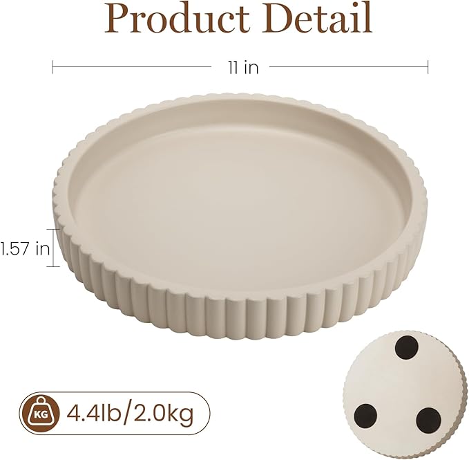 Round Decorative Tray for Coffee Table Decor, 11" Table Centerpieces Concrete Wave-Shaped Circular Tray for Modern Decoration Housewarming Gifts New Home Apartment Must Haves Essentials