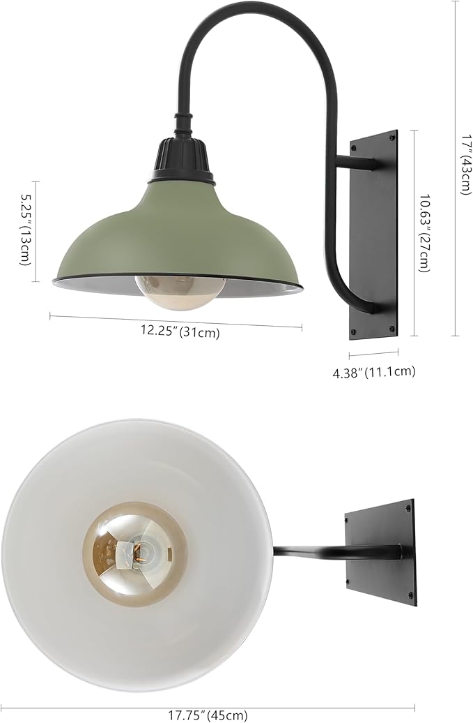 JONATHAN Y JYL7614I Stanley 12.25" 1-Light Farmhouse Industrial Indoor/Outdoor Iron LED Gooseneck Arm Outdoor Sconce for Entryway Lobby Kitchen Bathroom Bedroom Living Room Hallway, Matte Olive Green