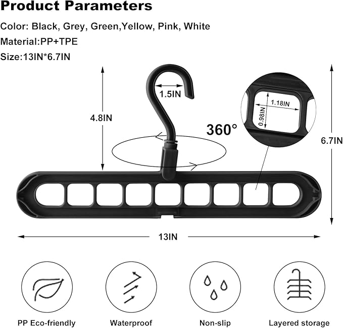 Closet Organizers and Storage,College Dorm Room Essentials,Pack of 10 Multifunctional Organizer Magic Space Saving Hangers with 9 Holes Storage Organization for Wardrobe Closet