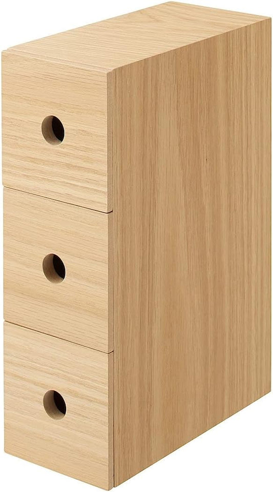 MUJI 82603323 Wooden Accessory Storage, 3 Tiers, Approx. Width 3.3 x Depth 6.7 x Height 9.9 inches (8.4 x 17 x 25.2 cm)