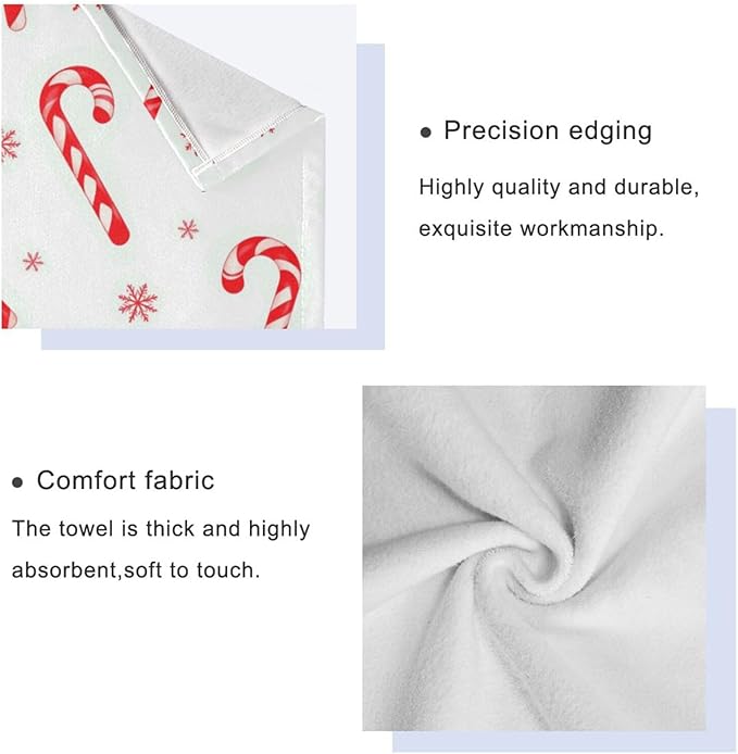 Christmas Winter Towels Set of 3 Red Candy Cane Snowflakes Bathroom Towel Soft Absorbent Bath Hand Towels Washcloth Guest Towel Sets Xmas Holiday Decor