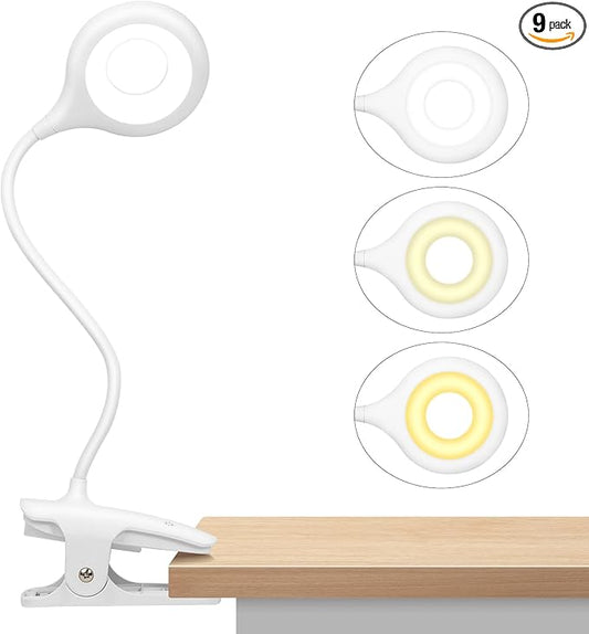 Reading Light, 28 LEDs Rechargeable Clip on Lamp, 3 Color x 3 Brightness Clip On Light for Bed Headboard with Safety Switch, Eye Protection Book Light for Reading in Bed, Touch Control Table Desk Lamp