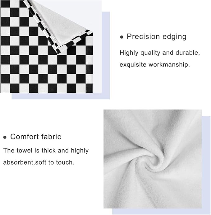 Black White Checkered Bath Towels Set, 3 Piece Geometric Checkerboard Towel Set(1 Bath Towel 1 Hand Towel 1 Washcloth), Absorbent Microfiber Modern Decorative Bathroom Towels for Hair, Face