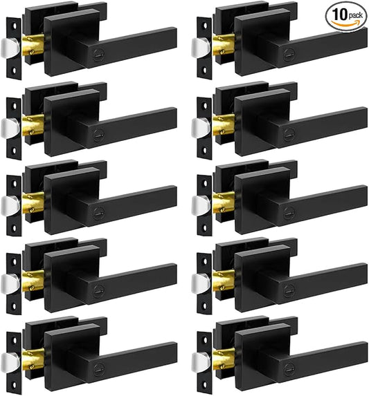 KAMOTA Privacy Door Levers, 10 Pack Matte Black Door Handles Bed and Bath Door Locks Interior Keyless Locksets, Left and Right Hand Reversible