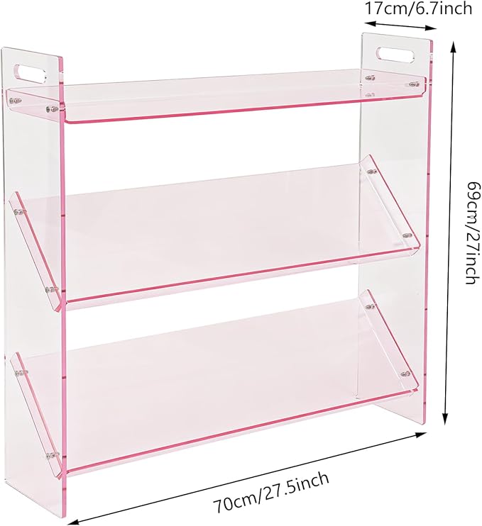 3-Tier Acrylic Shoe Rack, Shoe Organizer for Entryway Closet, Sturdy Display Shelf for Sneakers Boots, Space-Saving Storage Solution, 27.6" x 6.7" x 27.2" (Pink)