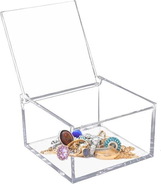 Clear Box with Hinged Lid, Countertop Acrylic Storage Box Holder Transparent Dust-Proof Mask Storage Case Container for Home Office Car, Clear