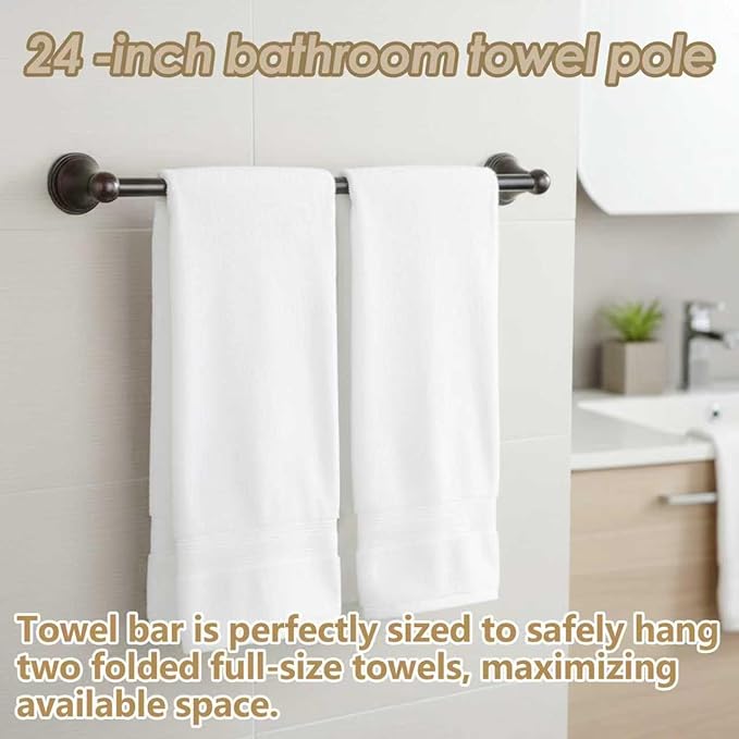 24 Inch Bathroom Towel Bar, Oil Rubbed Bronze Wall Mounted Towel Rack, Bathroom Towel Holder for Hand Towels, Stylish Towel Bar for Bathroom Decor