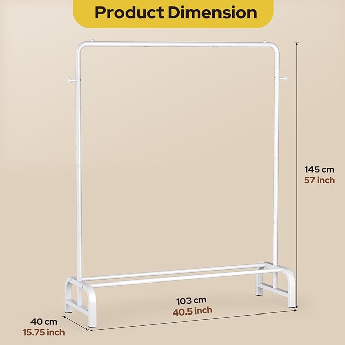 Clothes Rack With Storage Shelves and Coat/Hat Hook, Metal Clothing Rack for Hanging Clothes, Garment Rack for Bedroom, Laundry, Living Room, White