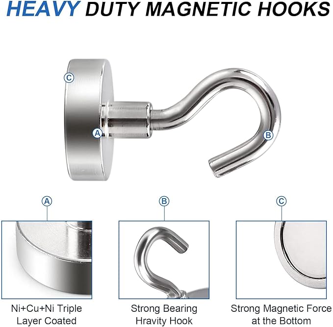 LOVIMAG Strong Magnetic Hooks, 30lbs Magnet Hooks for Cruise Cabin, Strong Magnets with Hooks Cruise Magnetic Hooks Perfect for Hanging,Refrigerator, Kitchen Storage,Classroom Organization -12 Pack