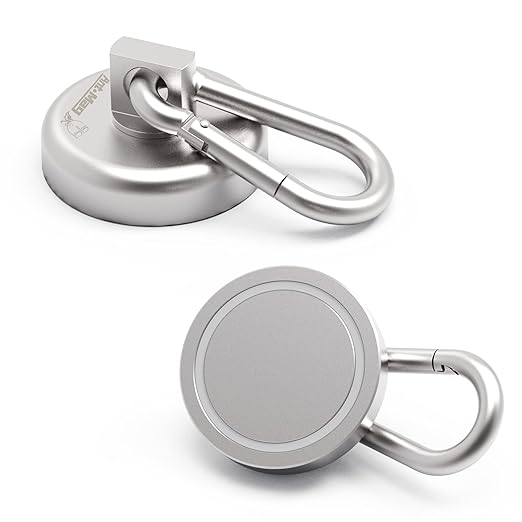 Ant Mag - Carabiner Magnetic Hooks 80LBS MAX Heavy Duty Neodymium Magnet Swivel Snap Hook for Hanging Indoor/Outdoor Grill Kitchen Cabinet Office 2 Pack